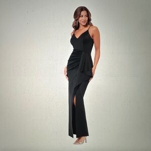 Xscape Women's Sleeveless V-Neck Solid Side Ruffle Gown